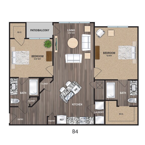 B4  Two Bedroom, Two Bathroom 12216 floor plan